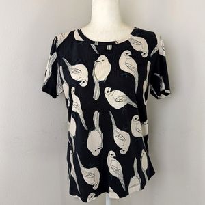 Stine Goya Rikke Short Sleeve Cotton Shirt Birds Cream Size Large